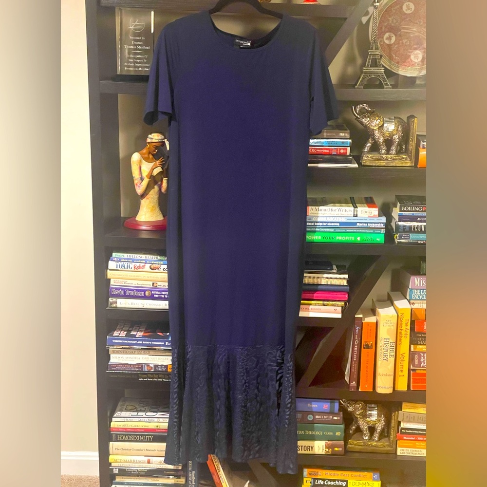 Antthony Original Navy Maxi Dress with Animal Print Bottom